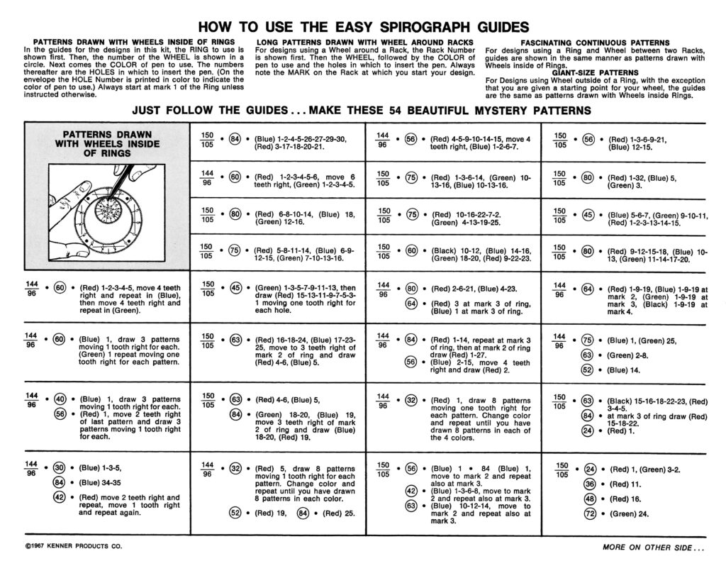 Instruction sheet from Spirograph Refill Kit No. 402
