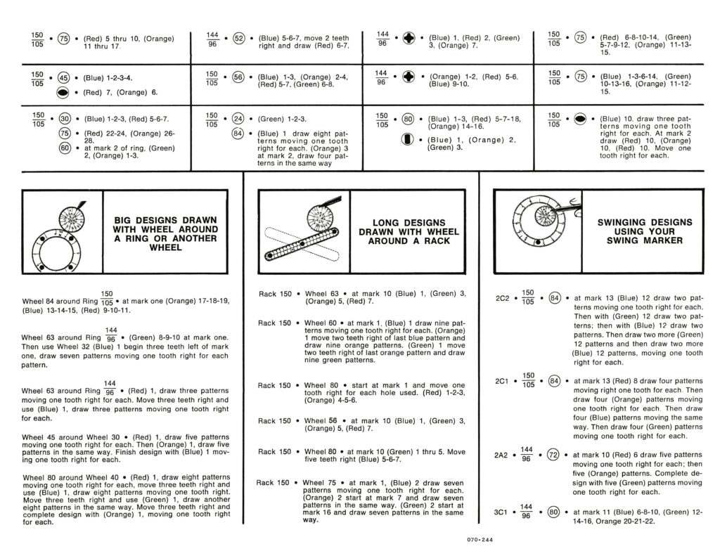 Black and white instructions for Spirograph designs